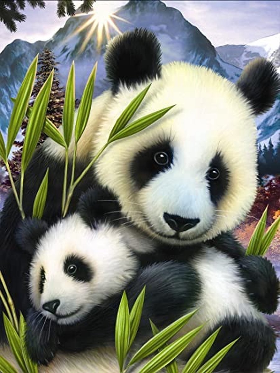 TOPMO -Panda moeder en kindje- Diamond painting- Diamond DOTZ- HQ Diamond Painting pakket - VOLLEDIG dekkend - Diamant Schilderen - voor Volwassenen – ROND- 40X50CM