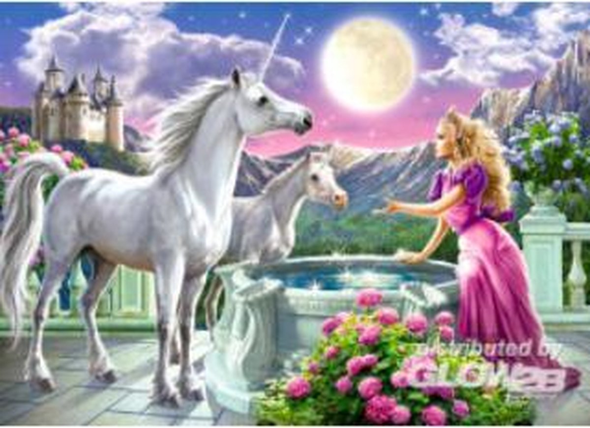 TOPMO- Prinses met haar eenhoorn Fairytopia Unicorn - Diamond painting pakket - HQ Diamond Painting - volledig dekkend - Diamant Schilderen – voor Volwassenen – ROND - 40 x 50 CM