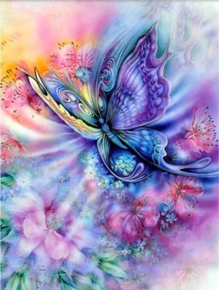 TOPMO- Rainbow butterfly- Diamond painting pakket - HQ Diamond Painting - volledig dekkend - Diamant Schilderen – voor Volwassenen – ROND - 40 x 50 CM