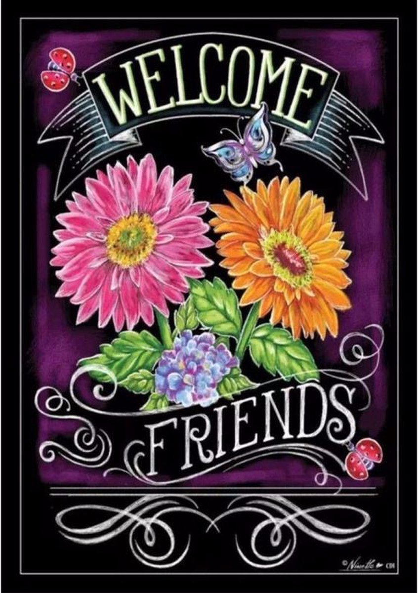 TOPMO -Welcome Friends- Diamond painting- Diamond DOTZ- HQ Diamond Painting pakket - VOLLEDIG dekkend - Diamant Schilderen - voor Volwassenen – ROND- 40X50CM