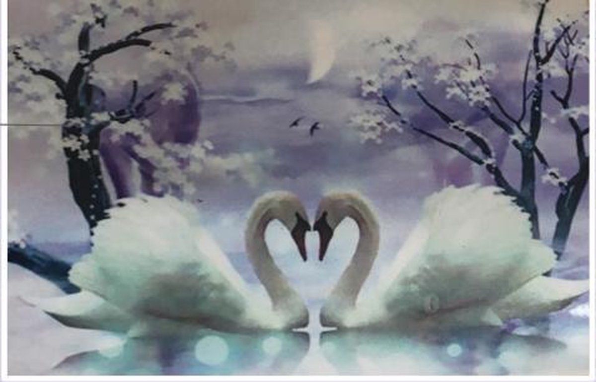 TOPMO- zwanen hart- twee zwanen in een winterbos- 40 x 50 CM - Diamond painting pakket - HQ Diamond Painting - volledig dekkend - Diamant Schilderen - voor Volwassenen – ROND