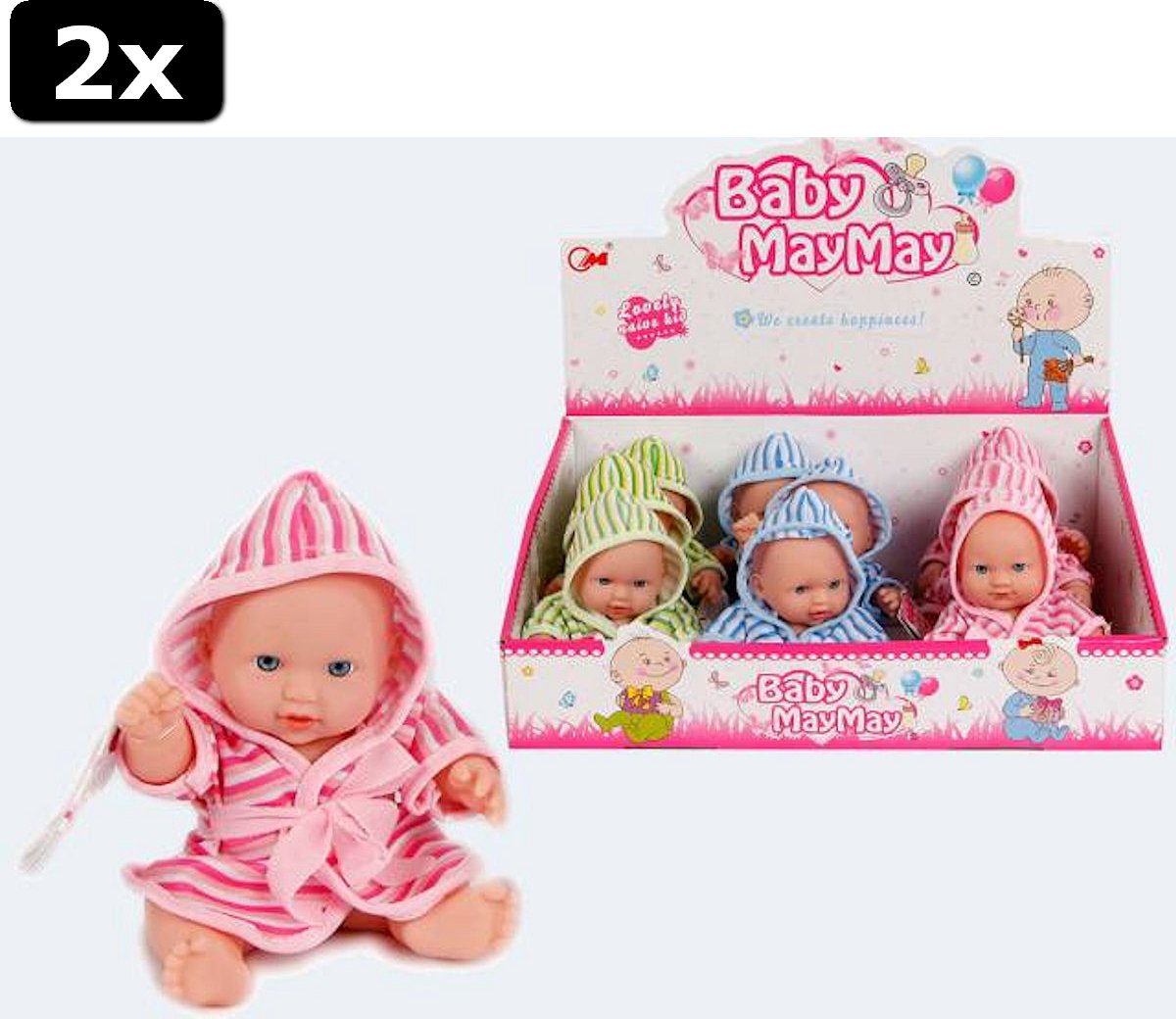 2x Babypop met badjas 20 cm 3 assorti