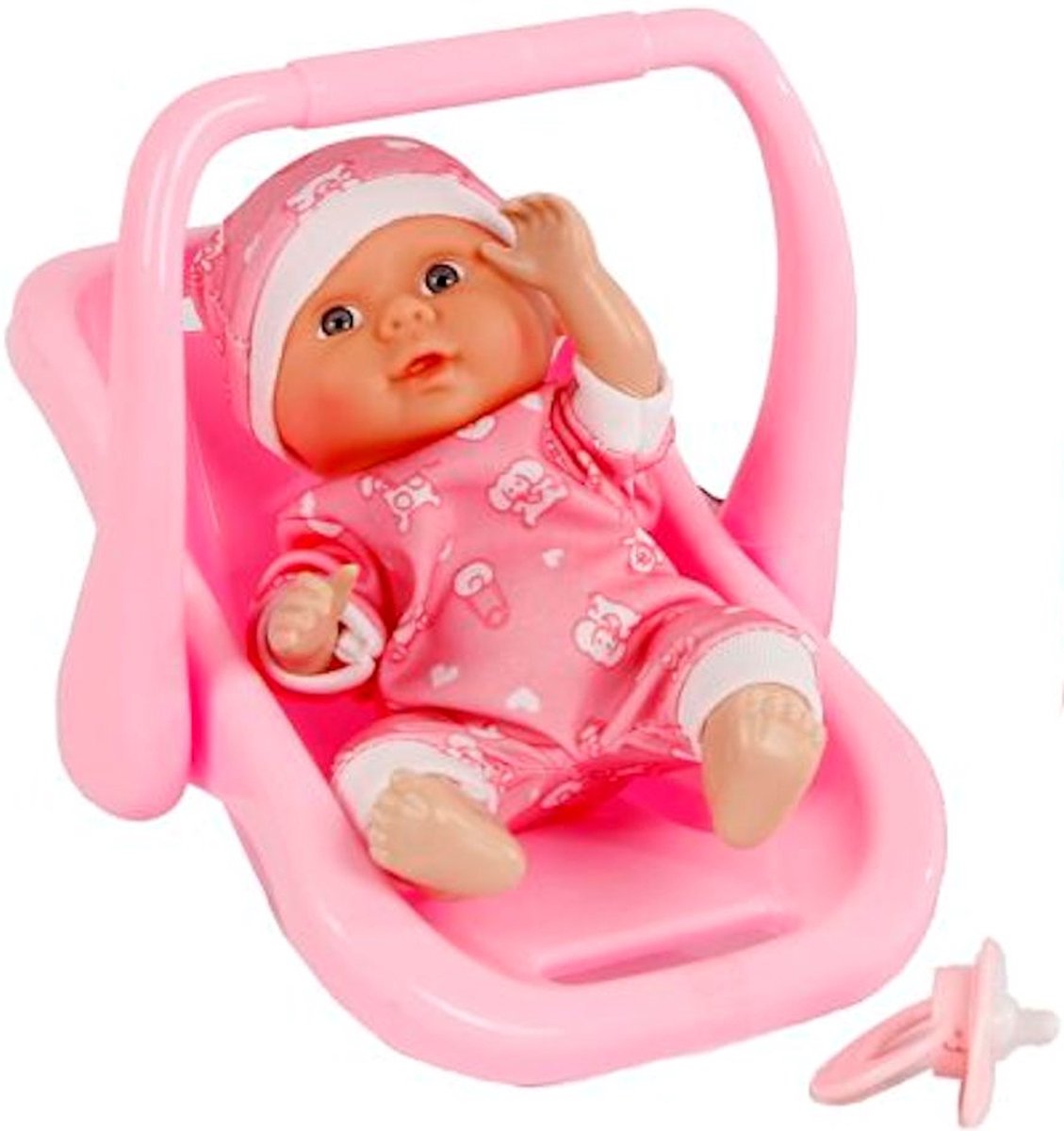 Babypop 21 Cm in draagstoel/maxicosi 23 Cm Roze Met Printje 640007