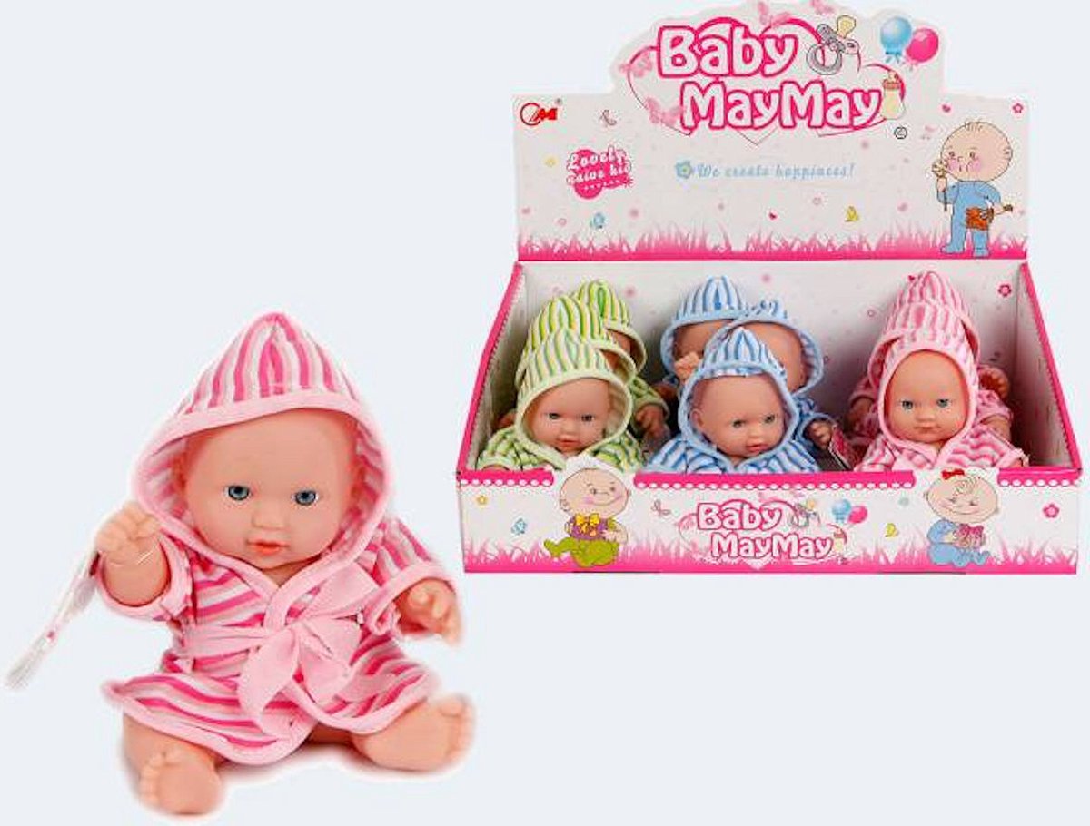 Babypop met badjas 20 cm 3 assorti