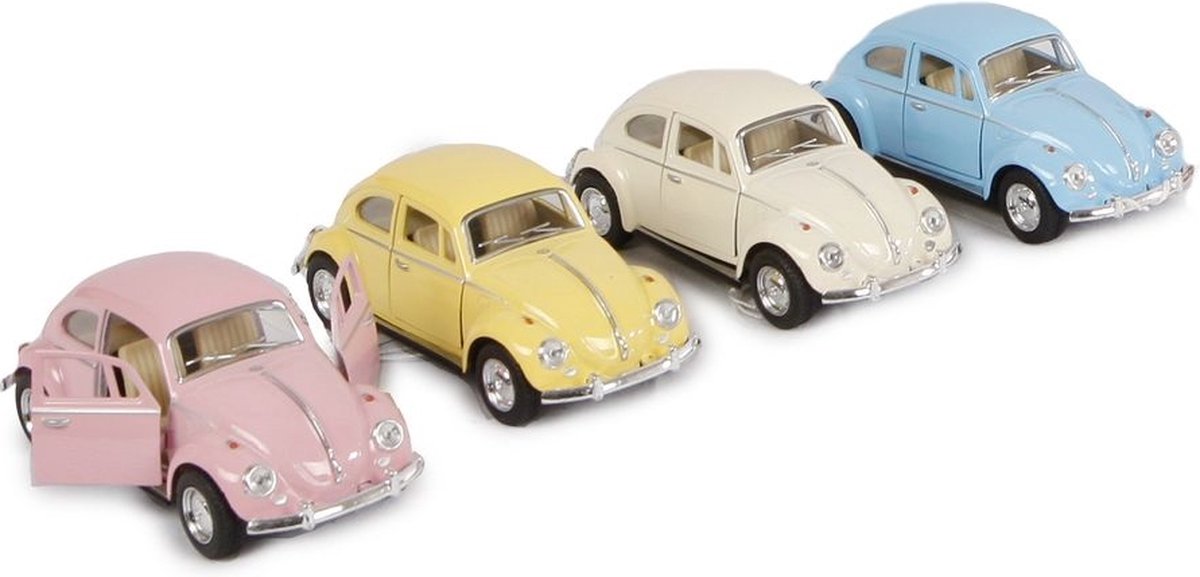 VW classical Beetle 1967 pastelkleur, metaal met pull-back motor (per stuk)