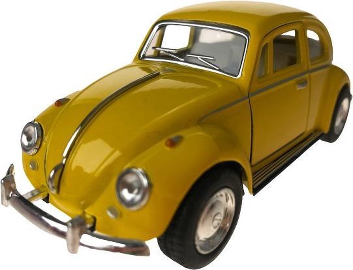 auto Volkswagen Beetle pull-back 1:32 staal geel