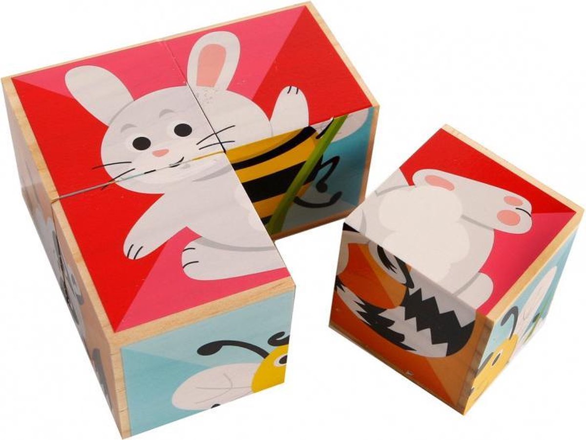 blokkenpuzzel Dieren junior hout 10 cm 4-delig