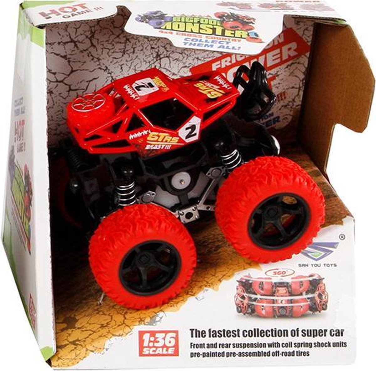 monstertruck Bigfoot junior 9 cm rood