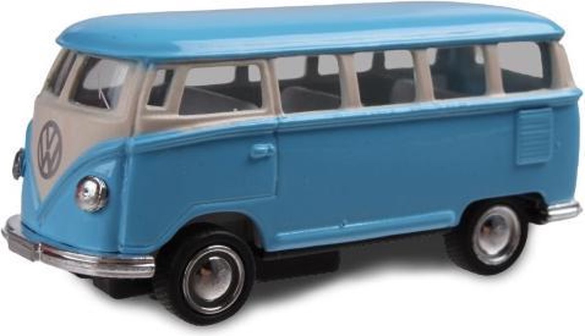 schaalmodel VW bus T1 pull-back 1:64 blauw