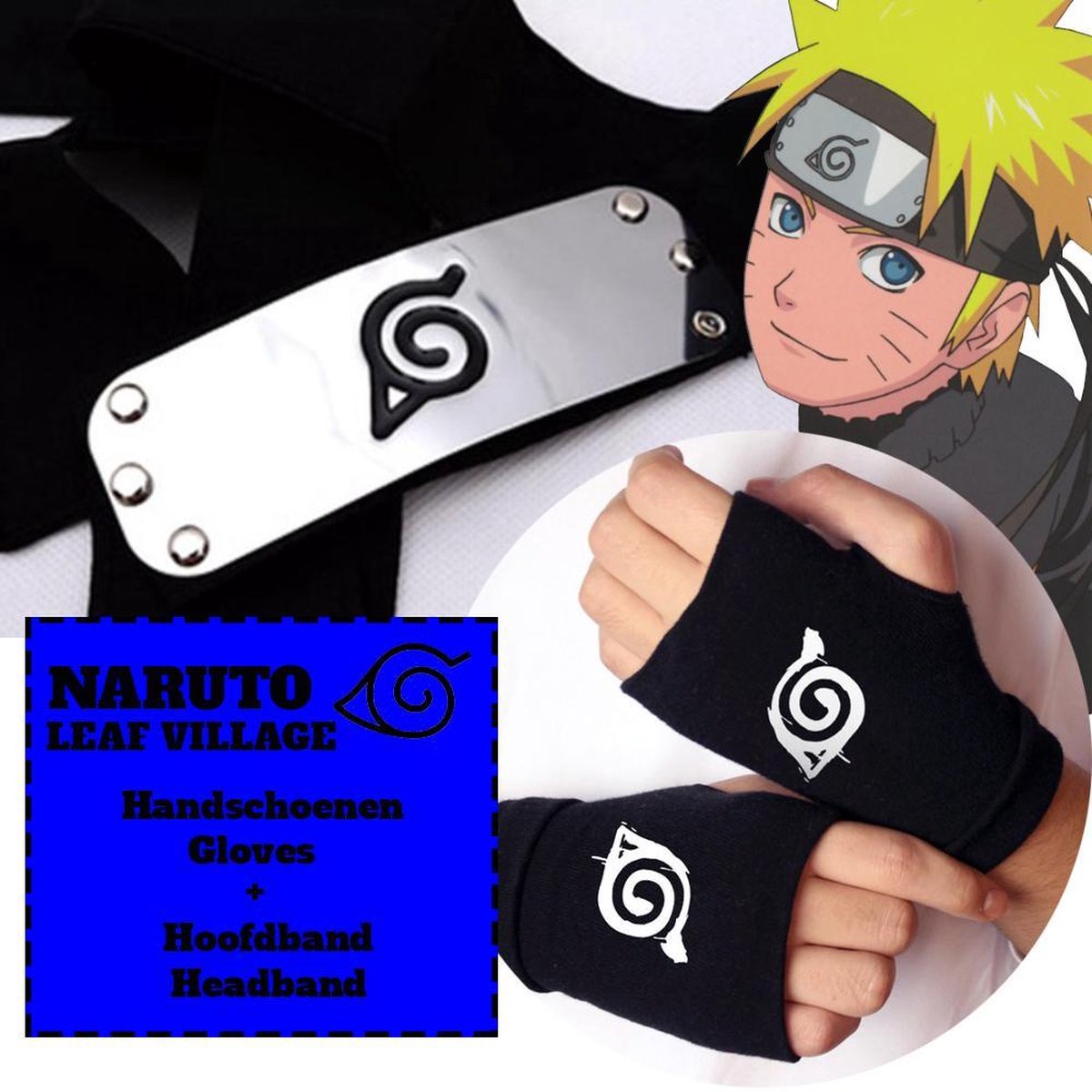 Naruto Headband Gloves Set - Leaf Village Hoofdband -  Konoha Handschoenen - Anime - Carnaval - Kakashi