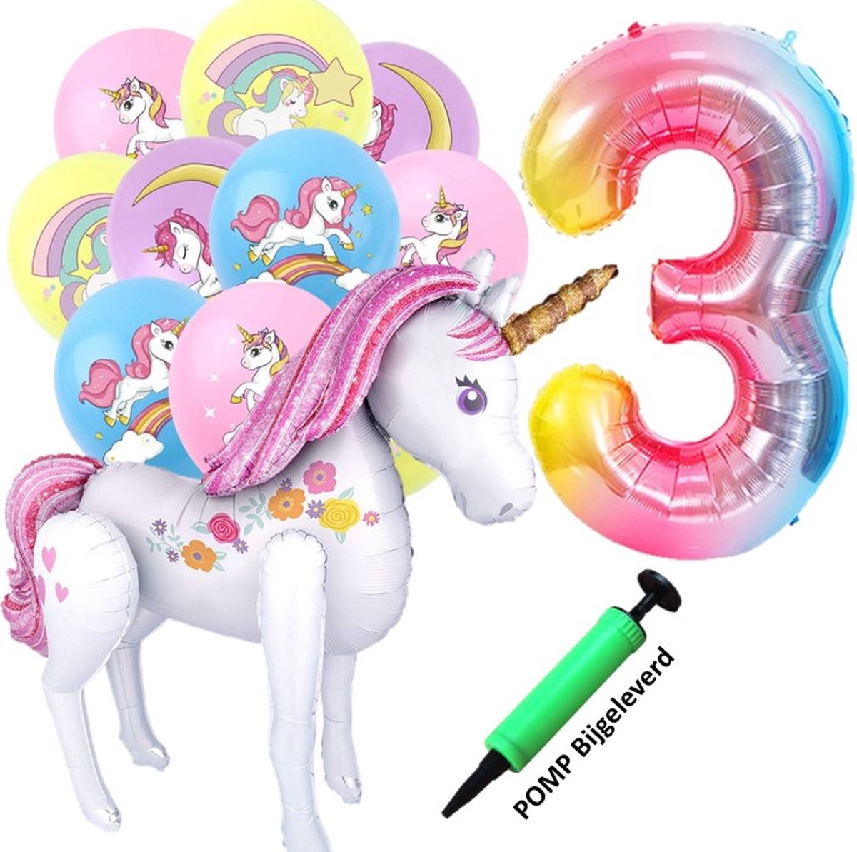 13-delige verjaardagset van Eenhoorn thema - Unicorn versiering - Eenhoorn versiering - Eenhoorn ballon staand 110 CM XXL - Eenhoorn verjaardag 3 jaar - Unicorn - Eenhoorn decoratie - Eenhoorn slinger - Eenhoorn feestje - Unicorn ballonnen