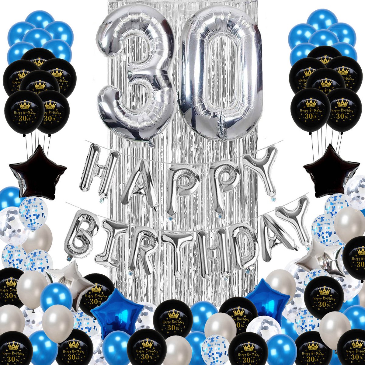 30 jaar feestpakket zilver - themafeest 88 stuks - Confetti niet inbegrepen - 30 jaar verjaardag - 30 jaar - 30 jaar slingers - 30 jaar ballonnen - feestversiering - 30 jaar verjaardag man / vrouw - 30 jaar versiering