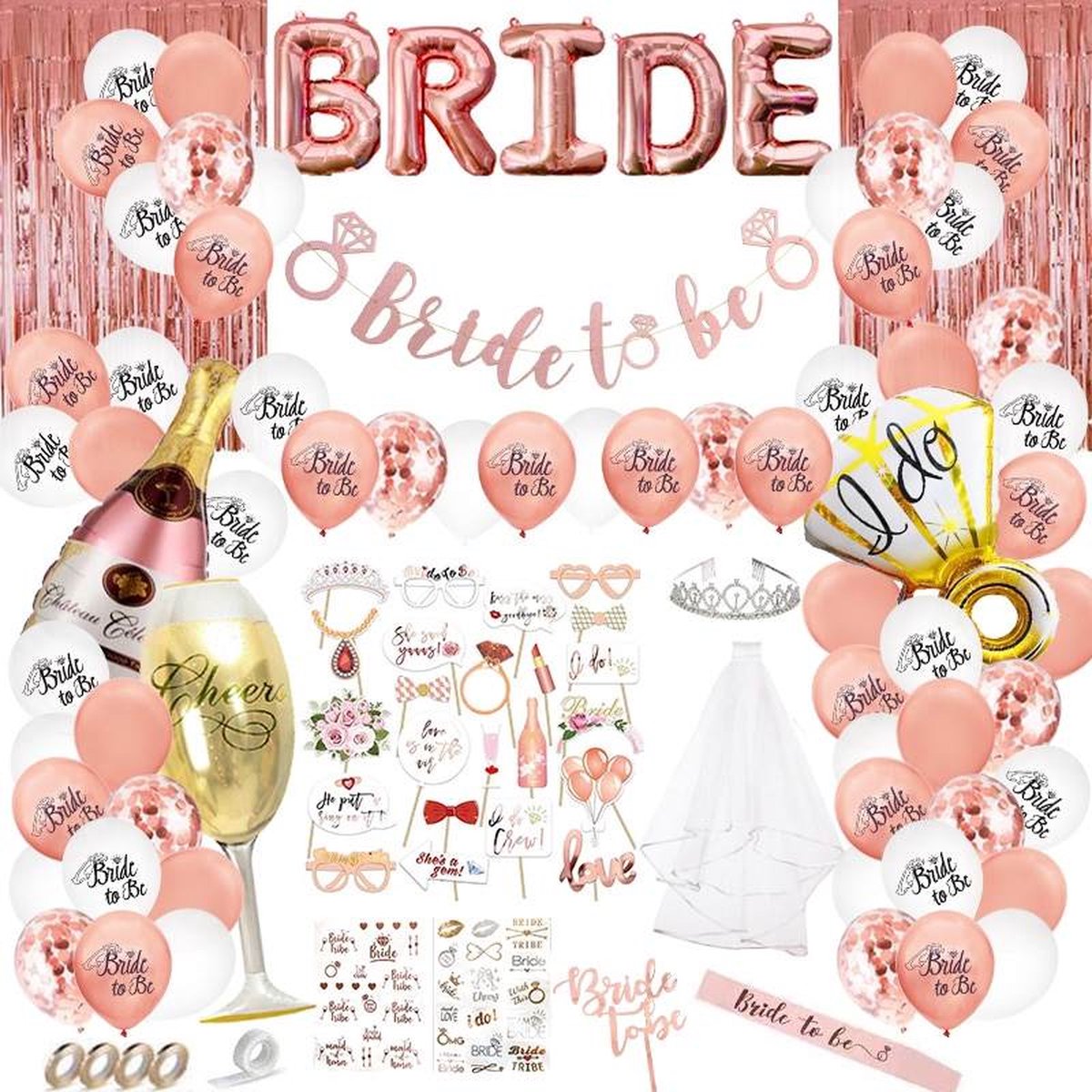 Vrijgezellenfeest Vrouw Decoratie Set - 139-delig Bride to be feestversiering - Bachelorette Party Vrouwen – Vrijgezellen Team - Bride to be - Trouwfeest - Inclusief Ballonnen, Sjerp, Sluier, Versieringen & Accessoires