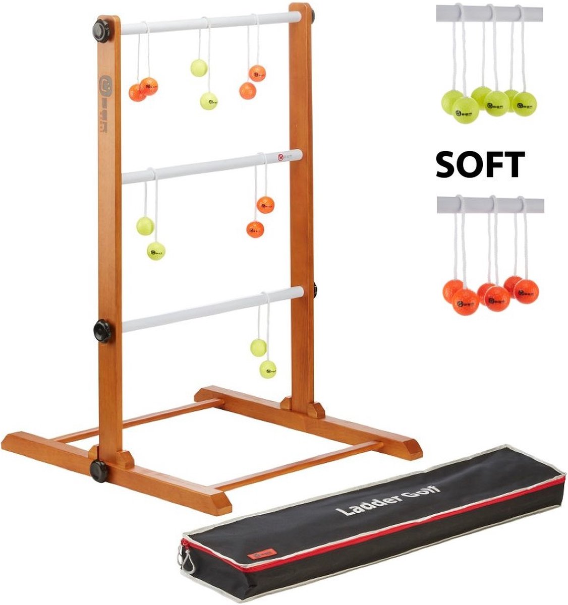 Prof. Laddergolf Spinladder set van Ubergames. SOFT ballen: Fluor Geel, Oranje Laddergolf set  Klasse en Geweldig