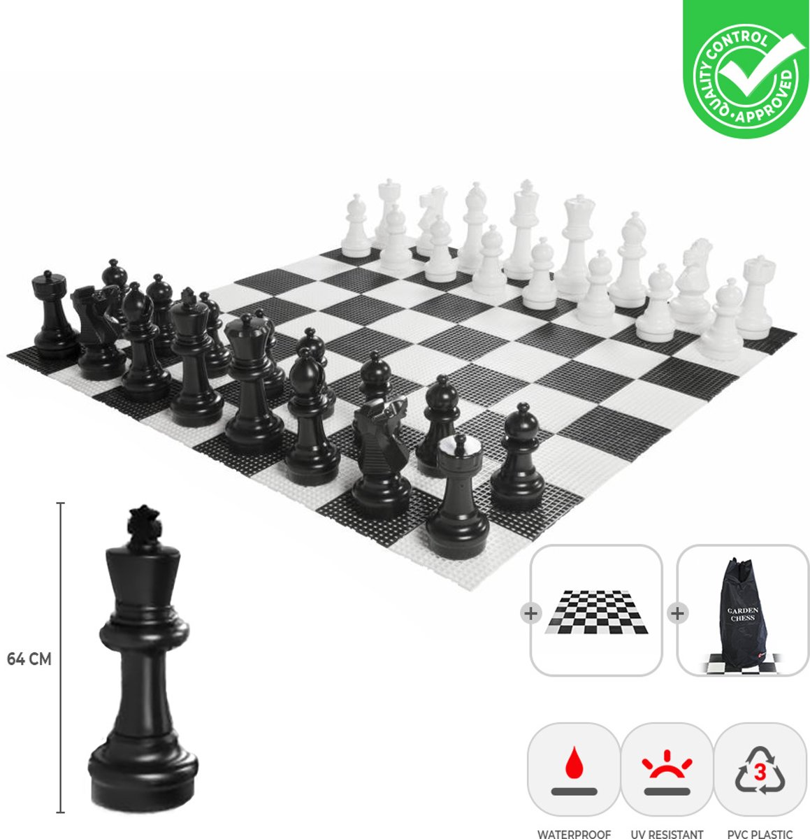 XL Groot Schaakspel - 64 cm - Kunststof vloer plus tassen Compleet en Luxe