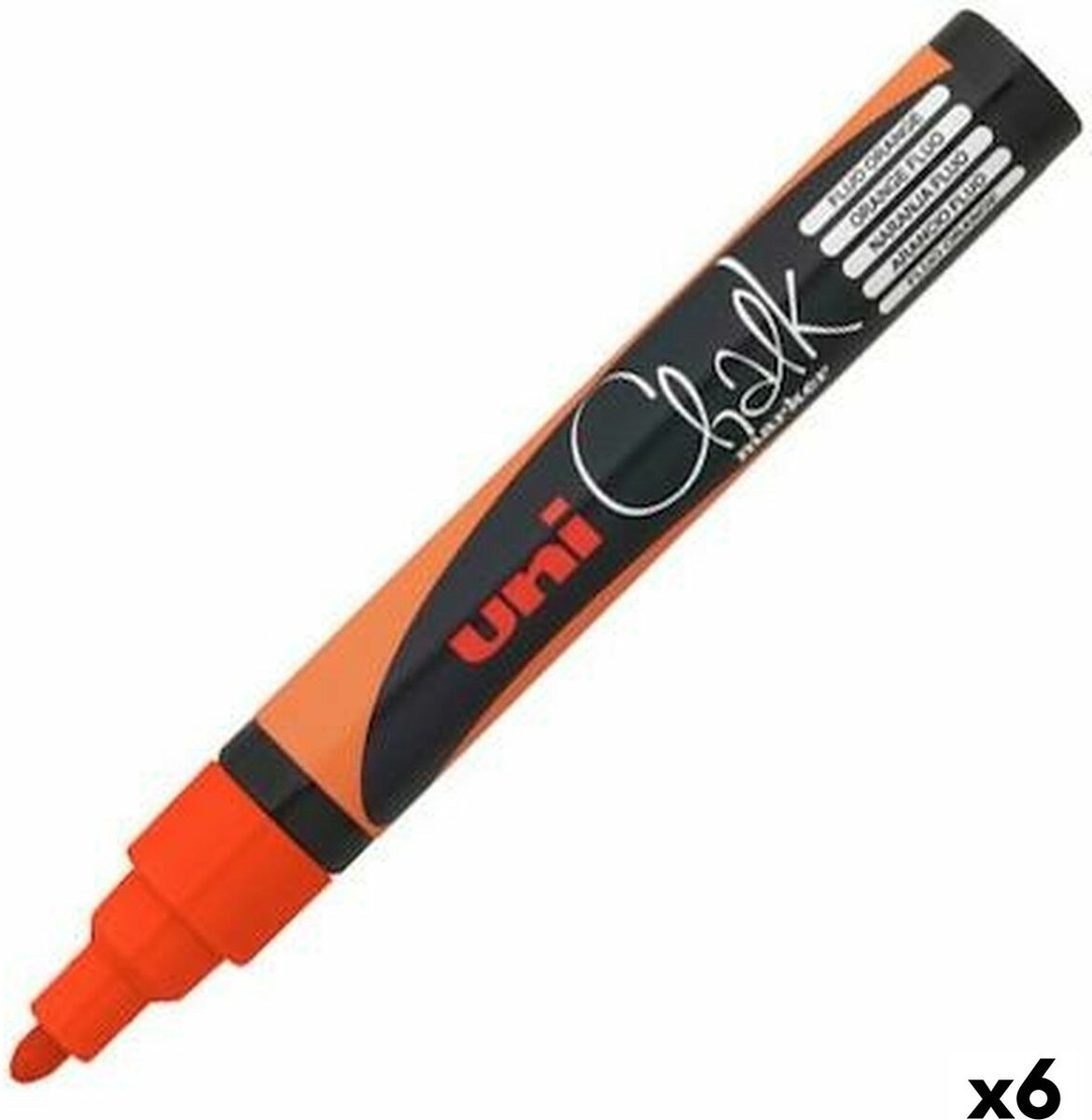 Krijtstift Uni-ball Chalk rond fluo oranje - 6 stuks