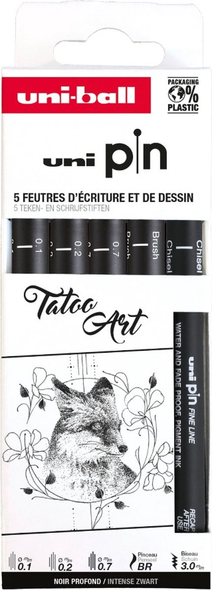 Uni-ball Uni Pin Fineliner Set 5 stuks Tattoo Art