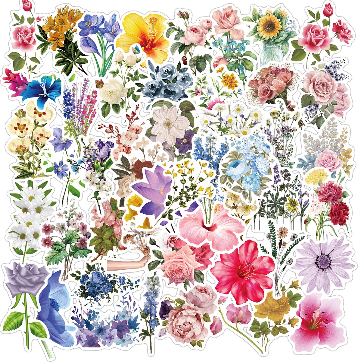 Bloemen Stickers - set 50 stuks - Versiering Laptop Stickers - Stickervellen