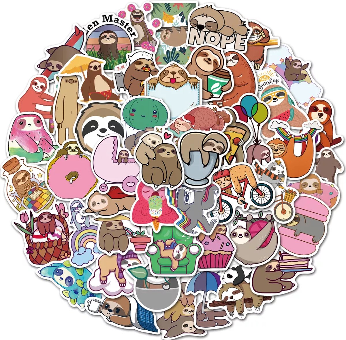 Luiaard Stickers - set 50 stuks - Laptop Stickers - Stickervellen