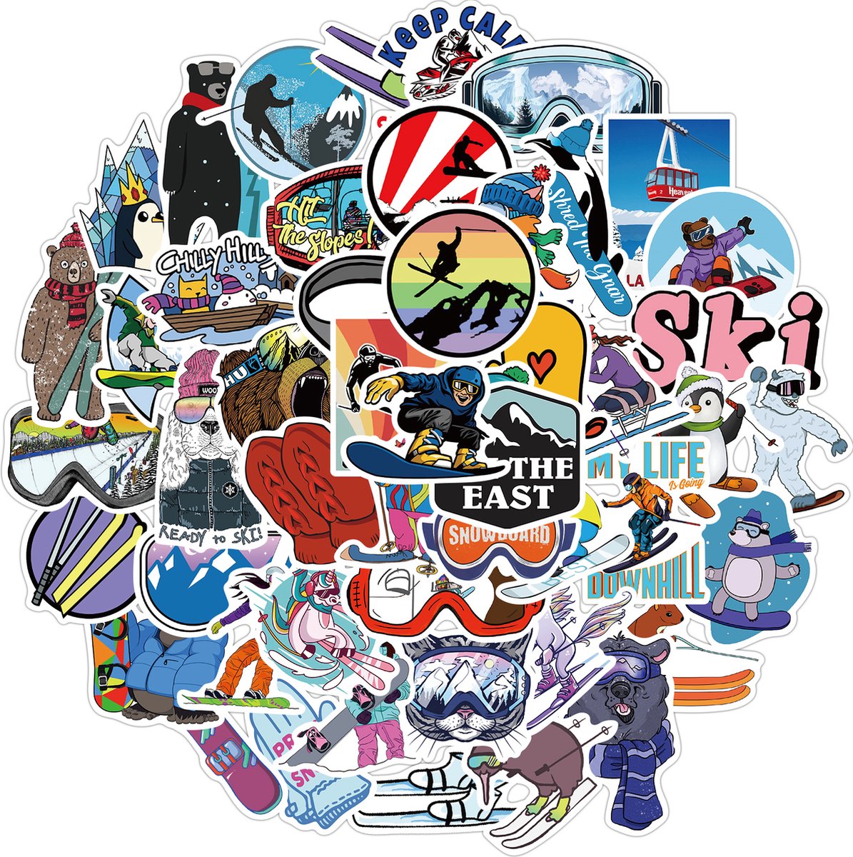 Wintersport Ski & Snowboard Stickers - Sneeuwpret - set 50 stuks - Laptop Stickers - Stickervellen