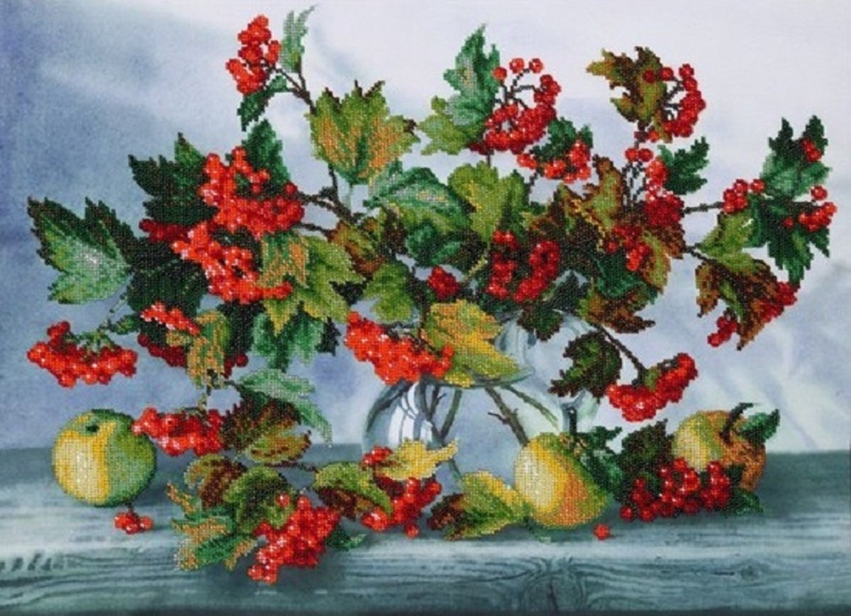 KRALEN BORDUURPAKKET - GUELDER ROSE - 50 x 38 cm - parels borduren - incl ned gebruiksaanwijzing