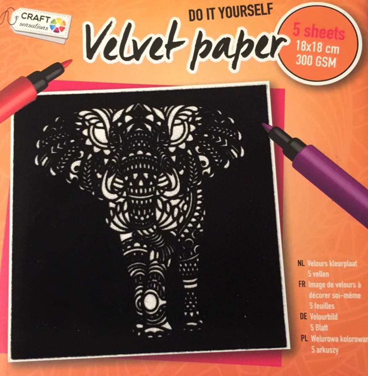 velvet paper kleurplaat 5 vellen oliefant