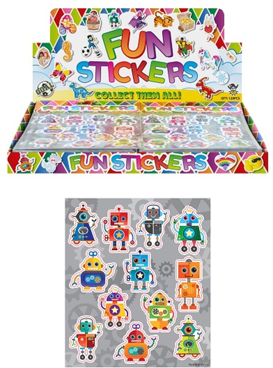 120 STUKS I Fun Stickers - Model: Robots in Display (Traktatie / Uitdeelcadeautjes)