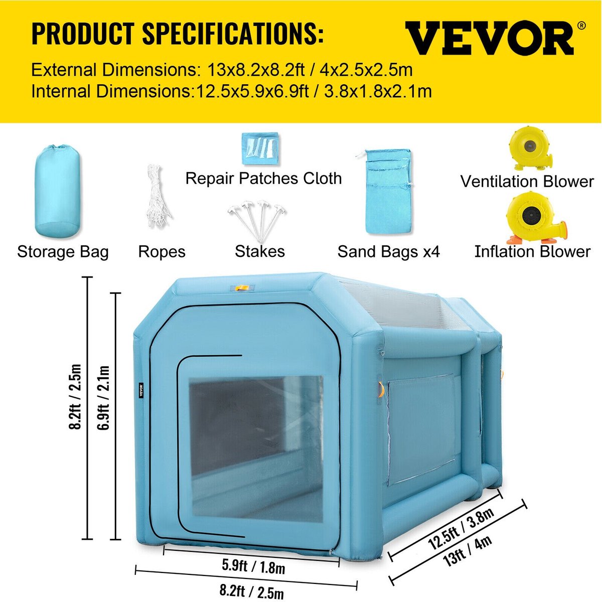 VEVOR - Opblaasbare spuitcabinetent - 4x2,5x2,1m