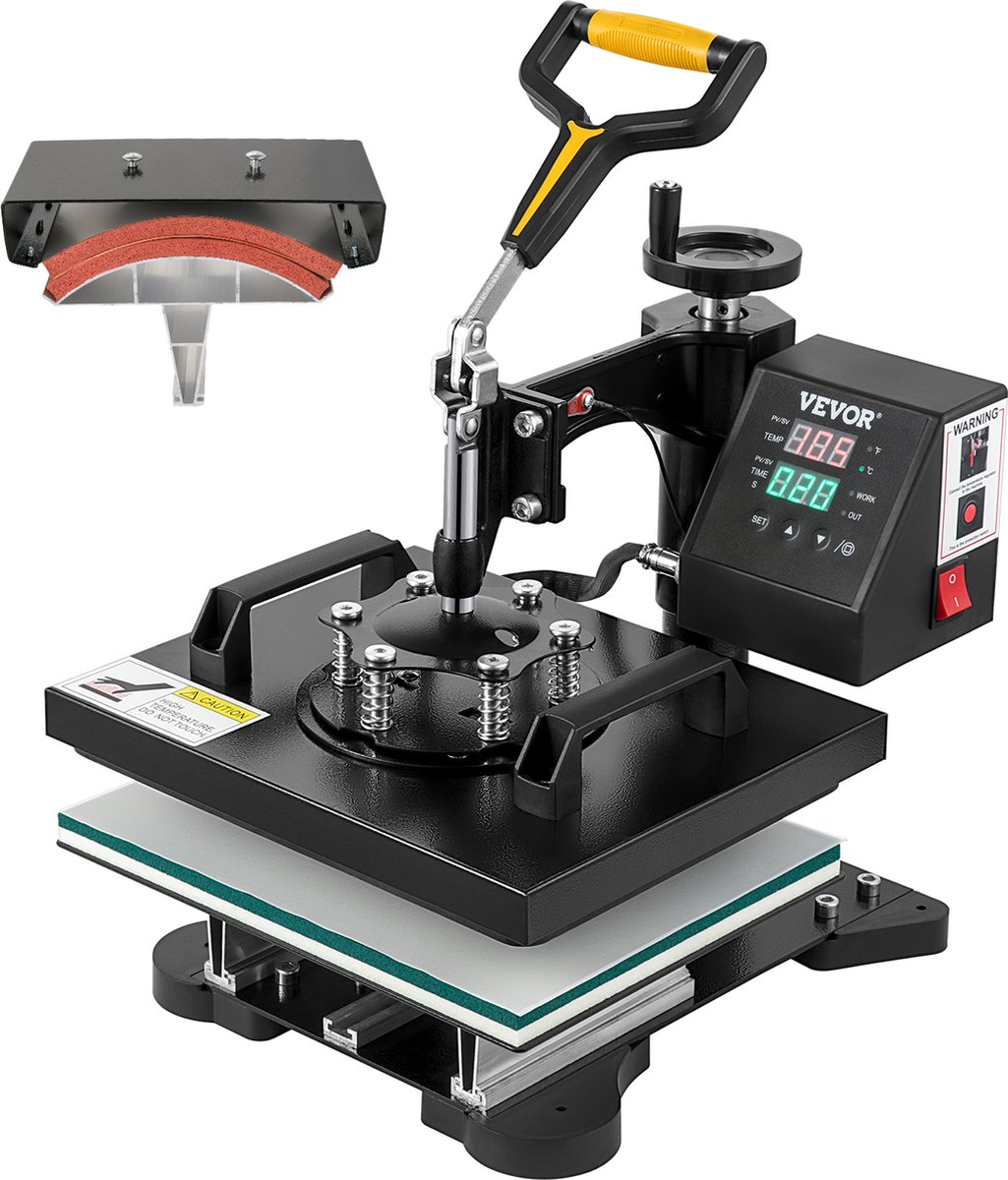VEVOR Warmte Persmachine Transferpers - 2 In 1 Hittepers Met 25,4 x 30,5 cm Hitteplaat, Digitale Led-temperatuurregelaar - Voor Het Aanbrengen Van Letters, Cijfers En Patronen Op Petten, T-Shirts, Kopjes, Borden - Rood