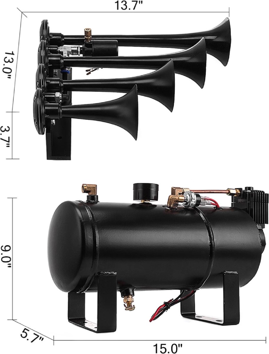 Vevor® Luchthoorn Met Compressor - Luchttoeter - Auto Toeter - Toeter - Claxon - 150DB - 12V - Toeter Voor Auto Vrachtwagen Boot Camper - Auto Accessories - Complete Set