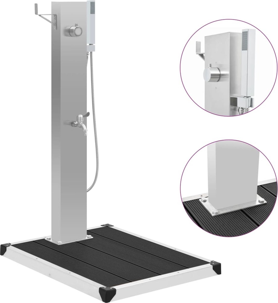 vidaXL Buitendouche met bak HKC roestvrij staal