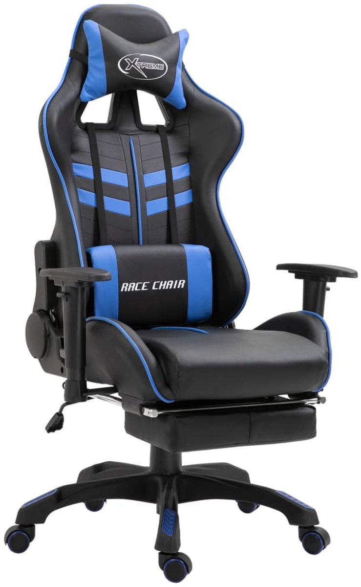 vidaXL Gamingstoel met voetensteun PU blauw