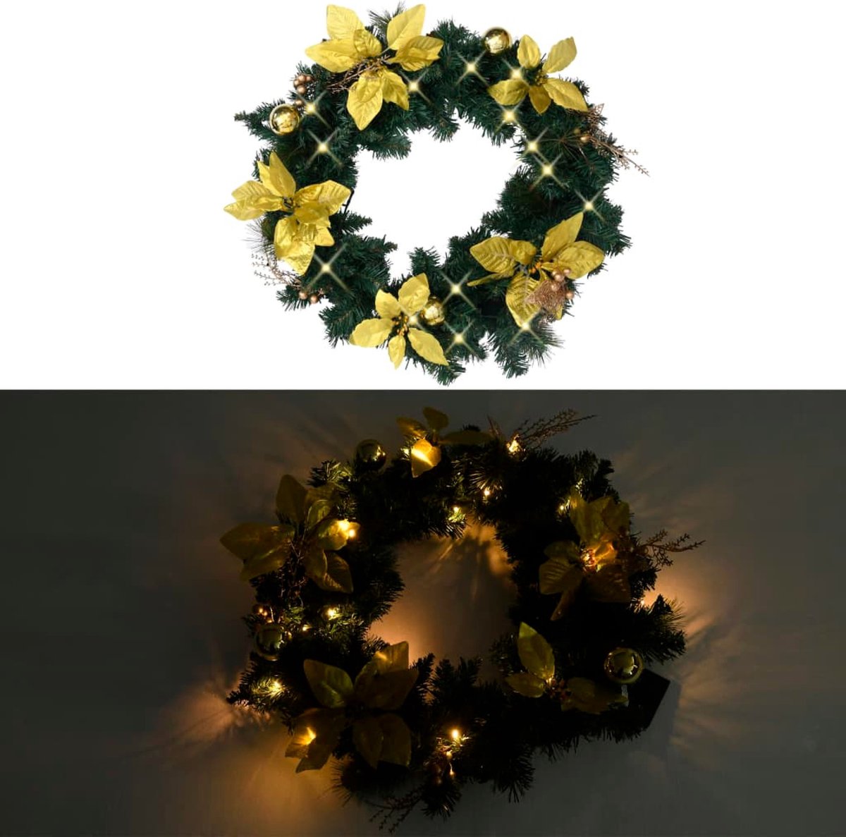 vidaXL Kerstkrans met LED-lampjes 60 cm PVC groen