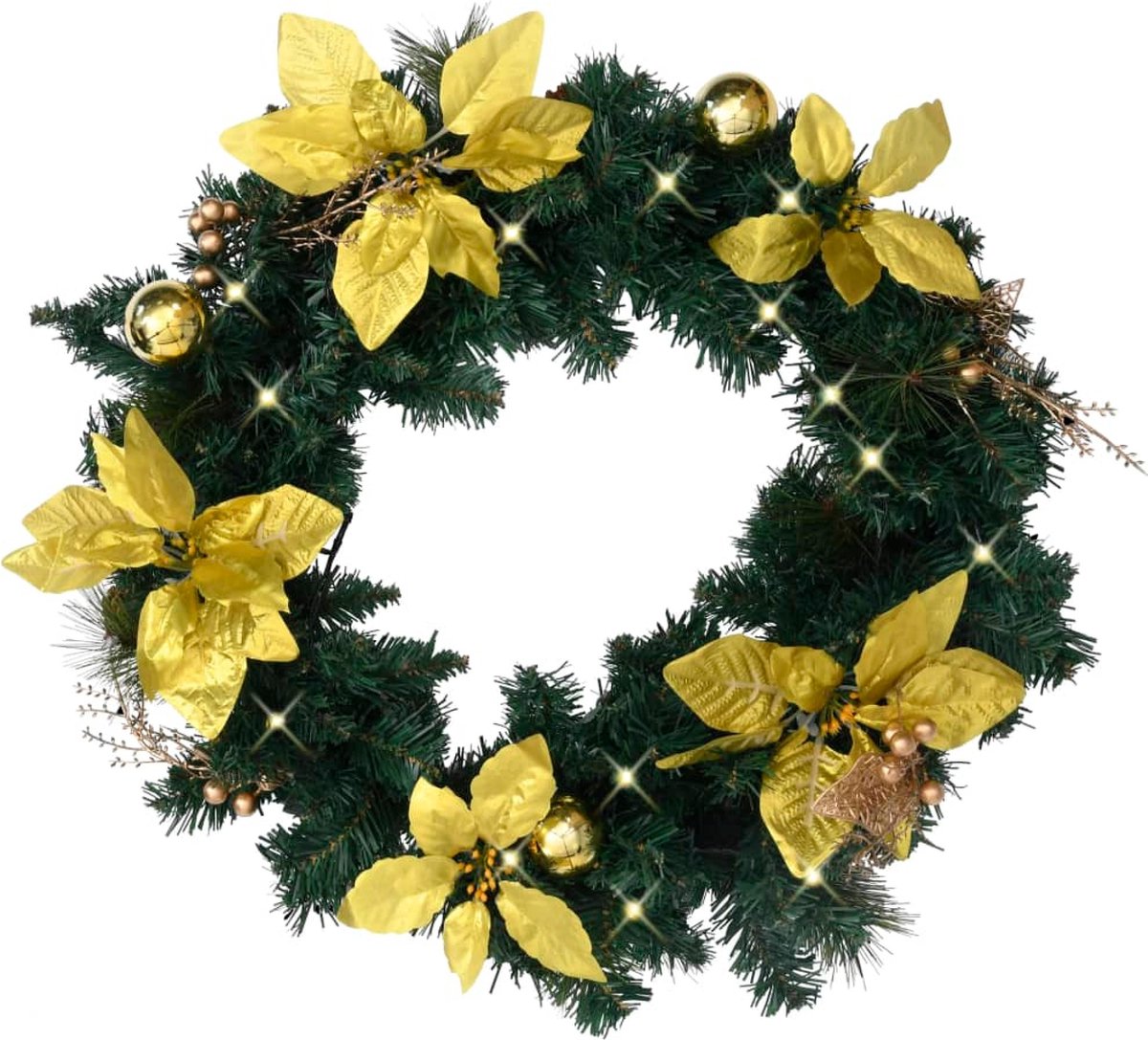 vidaXL Kerstkrans met LED-lampjes 60 cm PVC groen