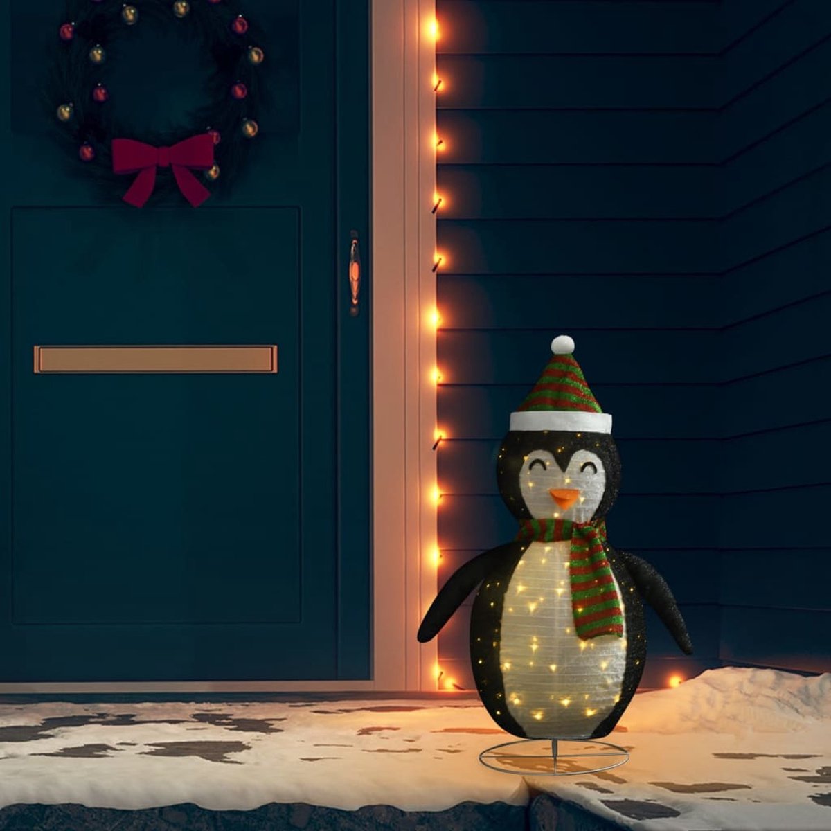 vidaXL Kerstpinguïn decoratief LED 90 cm luxe stof