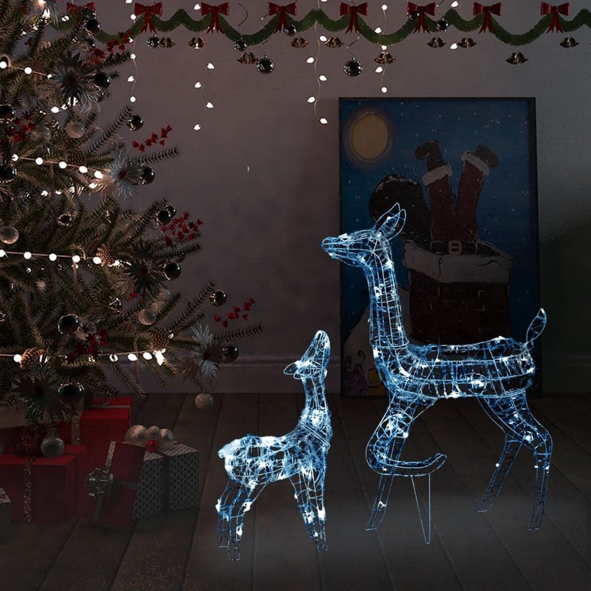 vidaXL Kerstversiering rendierfamilie 160 LEDs koudwit acryl