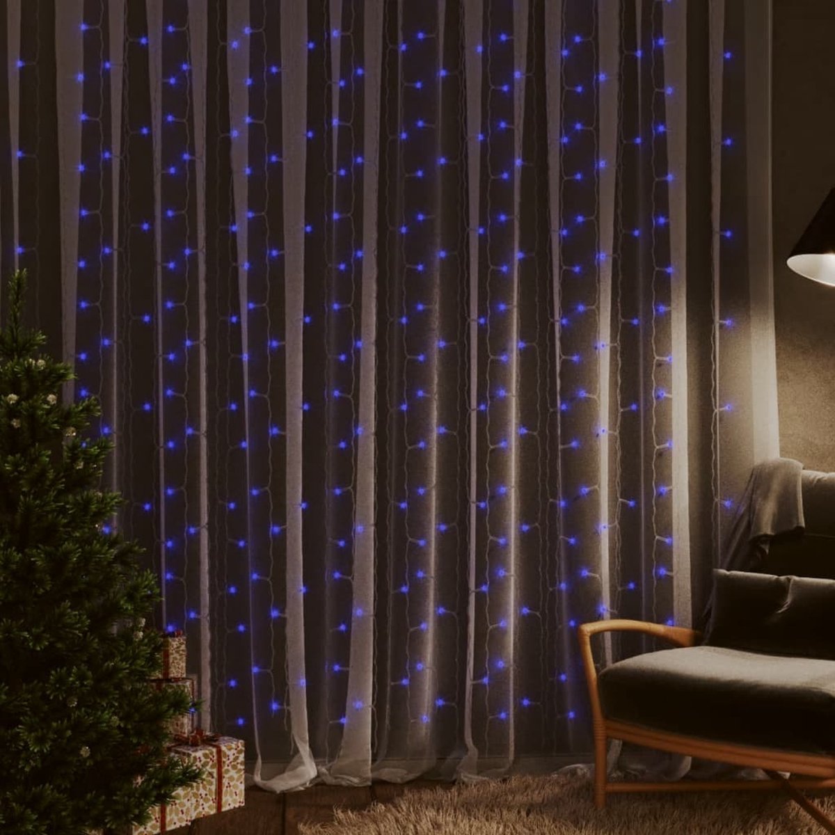 vidaXL Lichtsnoergordijn met 300 LEDs en 8 functies 3x3 m blauw