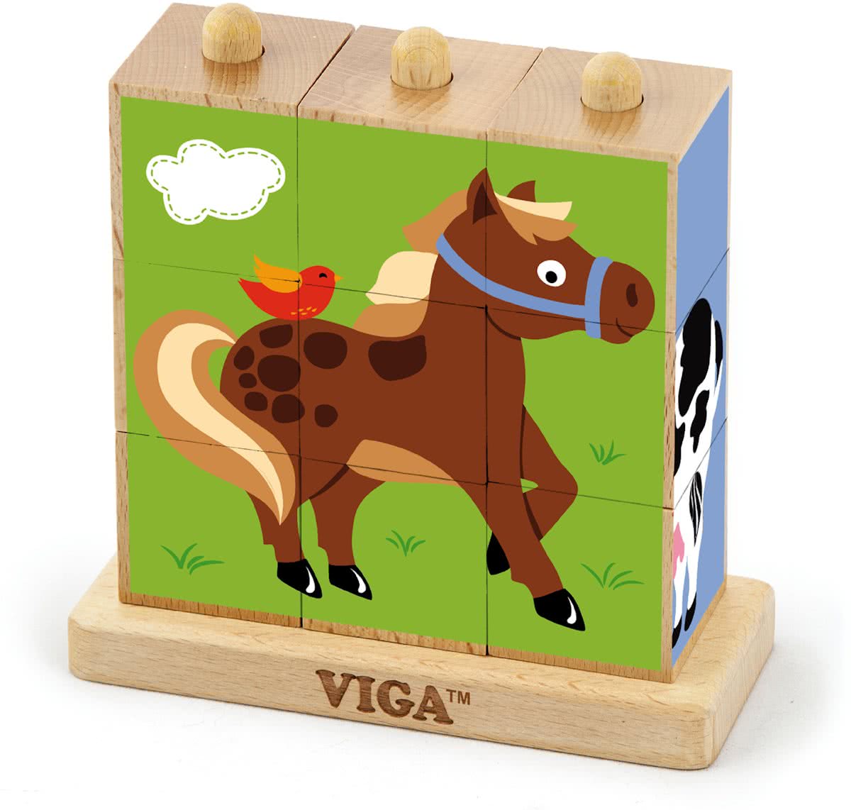 Viga Toys - Stapelblok-puzzel - Boerderijdieren - 9 blokken