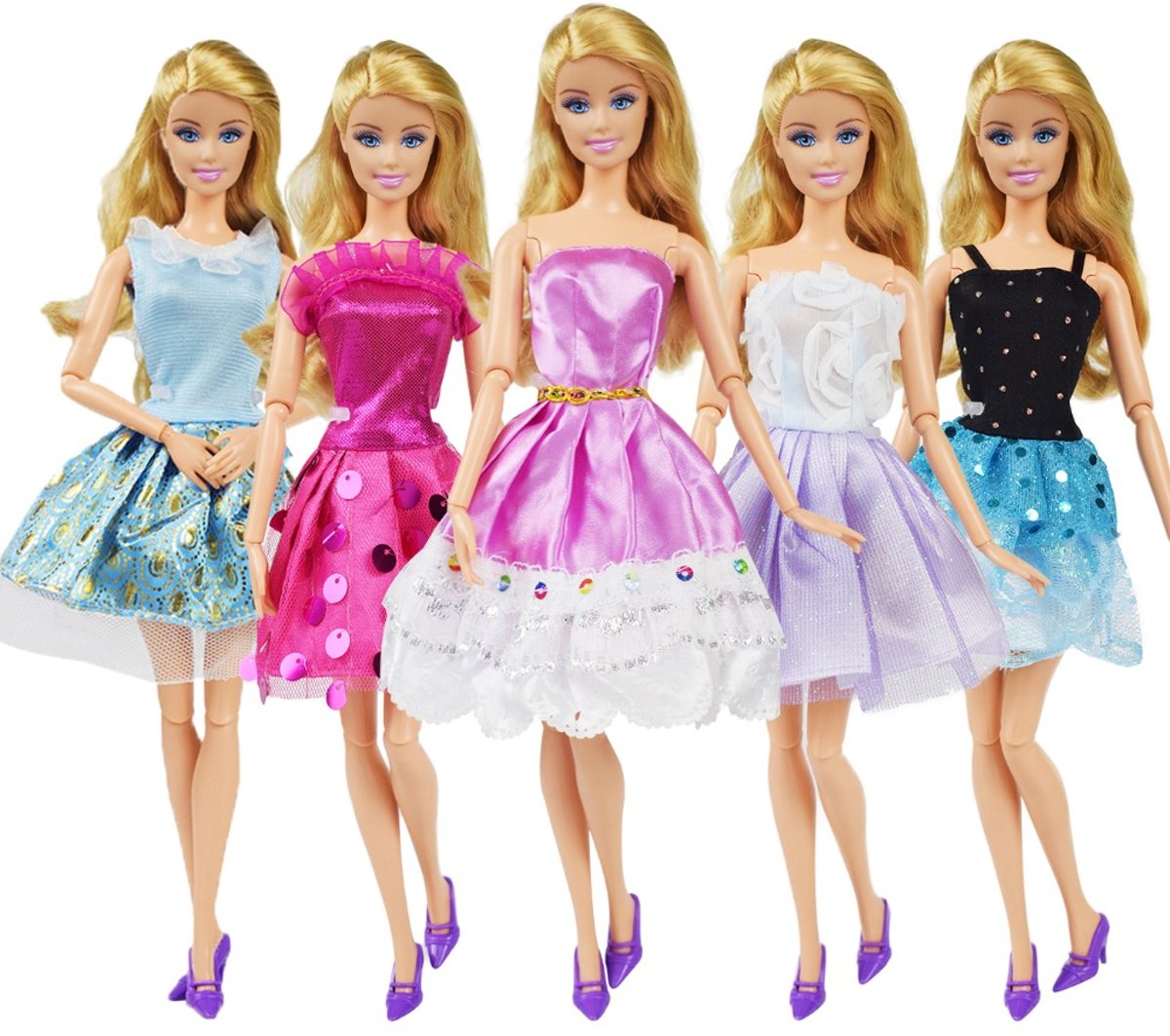 5 jurken voor barbie - Feestelijke jurkjes voor modepop - Barbie kleding set