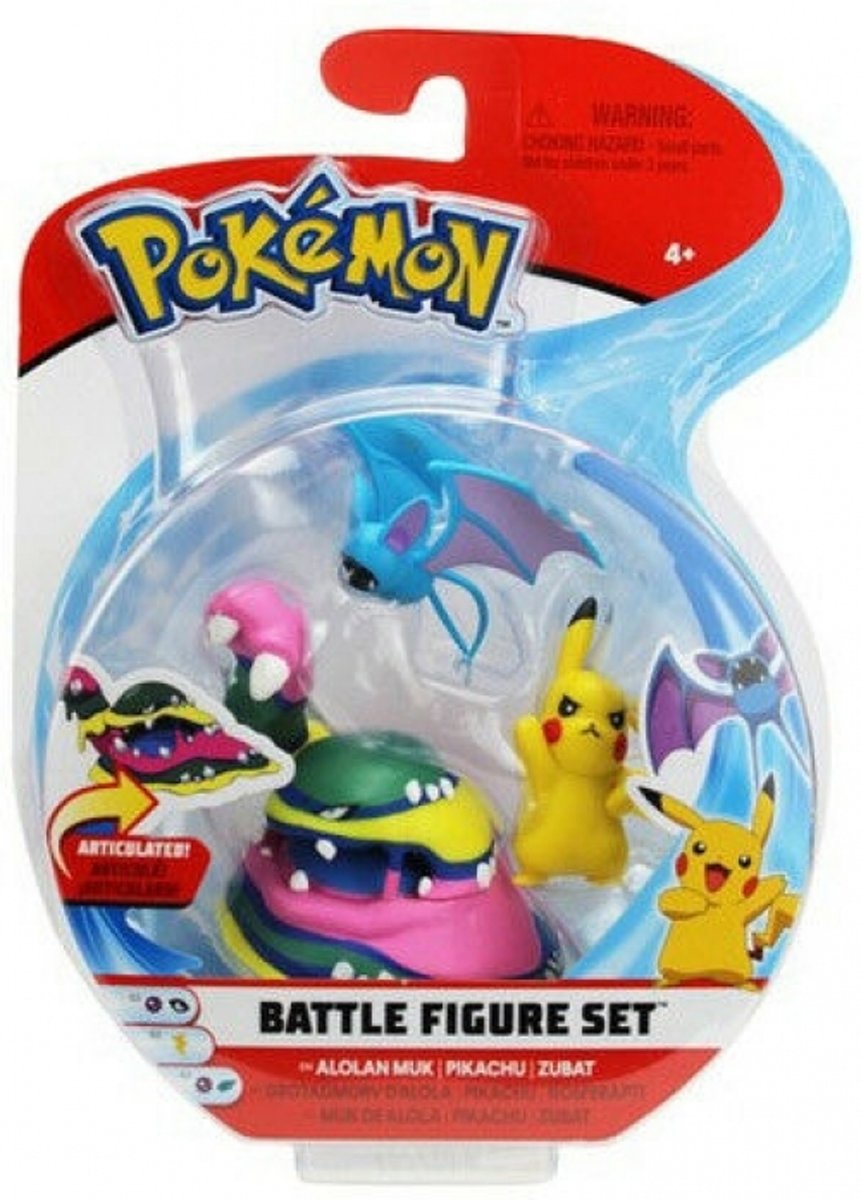 Pokemon Action Figure 3-Pack - Alolan Muk / Pikachu / Zubat