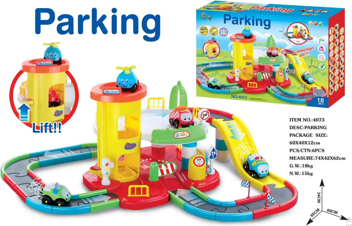 YAR Parkeergarage – Speelset met Lift, Spiraalbaan & Accessoires – 40-delig