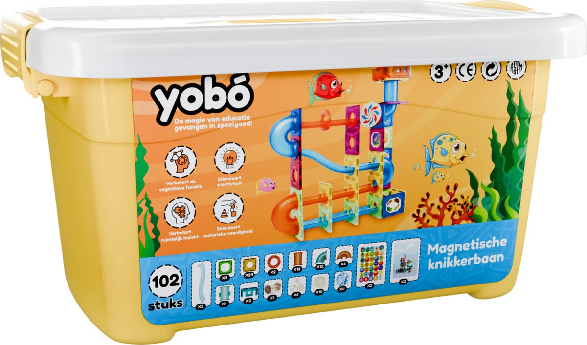 Yobó Knikkerbaan 102 Stuks - Magnetische Knikkerbaan - Magnetisch Bouwspeelgoed - Magnetische Tegels - Marble Run - knikkerbanen - Monetssori - Speelgoed 3 jaar t/m 12 jaar