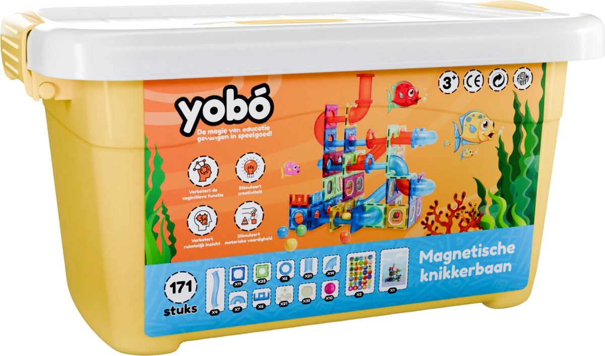 Yobó Knikkerbaan 171 Stuks - Magnetische Knikkerbaan - Magnetisch Bouwspeelgoed - Magnetische Tegels - Marble Run - knikkerbanen - Monetssori - Speelgoed 3 jaar t/m 12 jaar