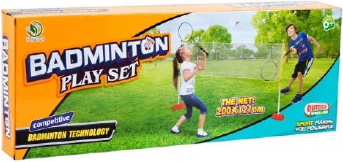 Badminton Speel set  - Met Net 200x121 cm. 2 rackets en 2 hoedjes - Camping spel