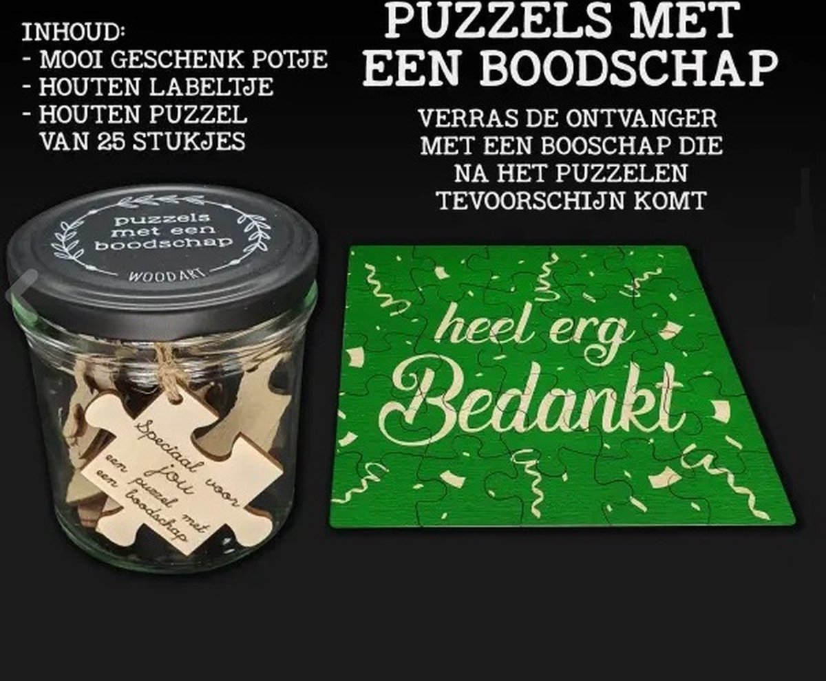 Puzzel met een boodschap - Geschenk - Cadeau - Hout - Bedankt