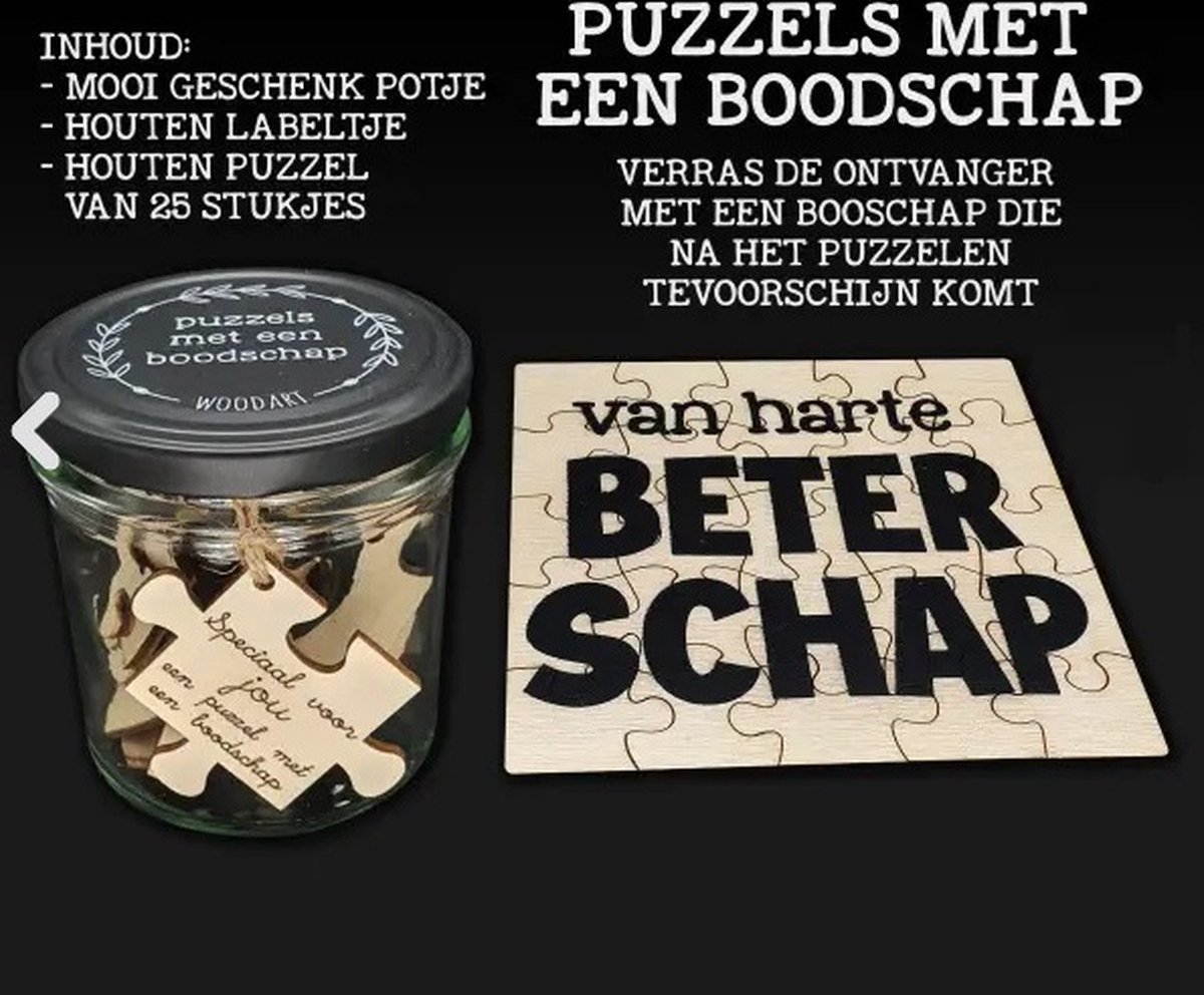 Puzzel met een boodschap - Geschenk - Cadeau - Hout - Beterschap
