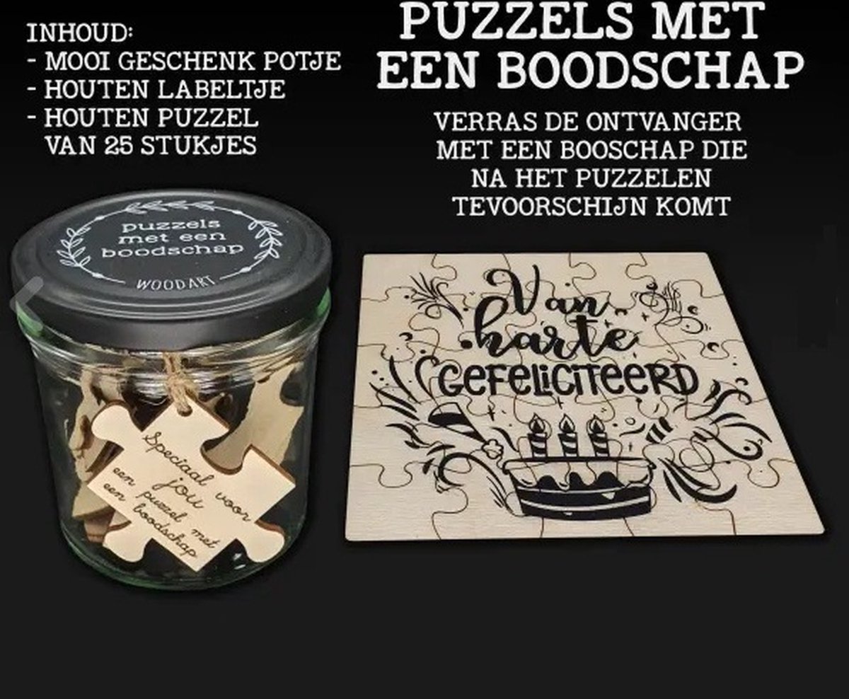 Puzzel met een boodschap - Geschenk - Cadeau - Hout - Gefeliciteerd