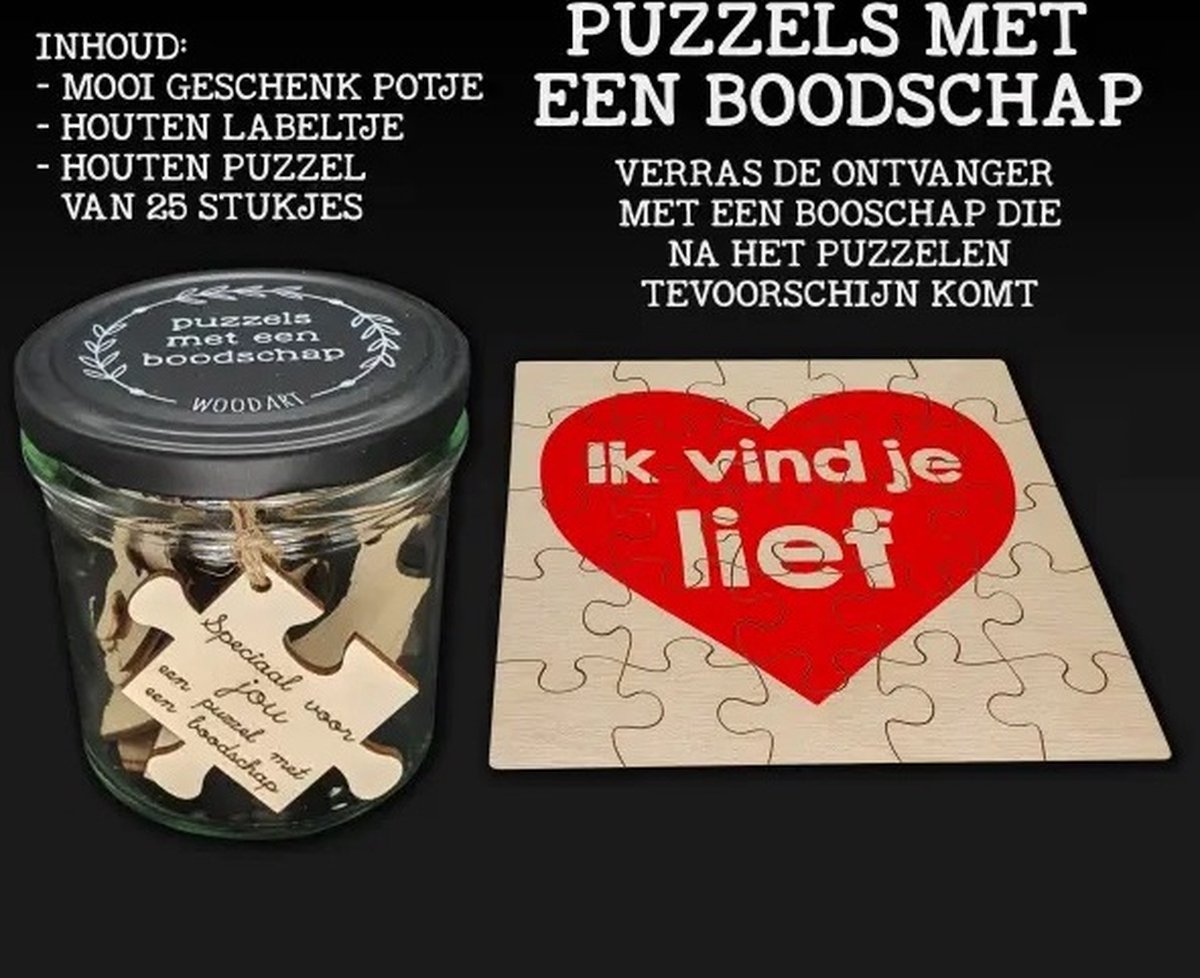 Puzzel met een boodschap - Geschenk - Cadeau - Hout - Ik vind je lief
