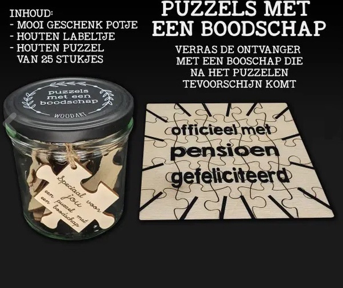 Puzzel met een boodschap - Geschenk - Cadeau - Hout - Pensioen