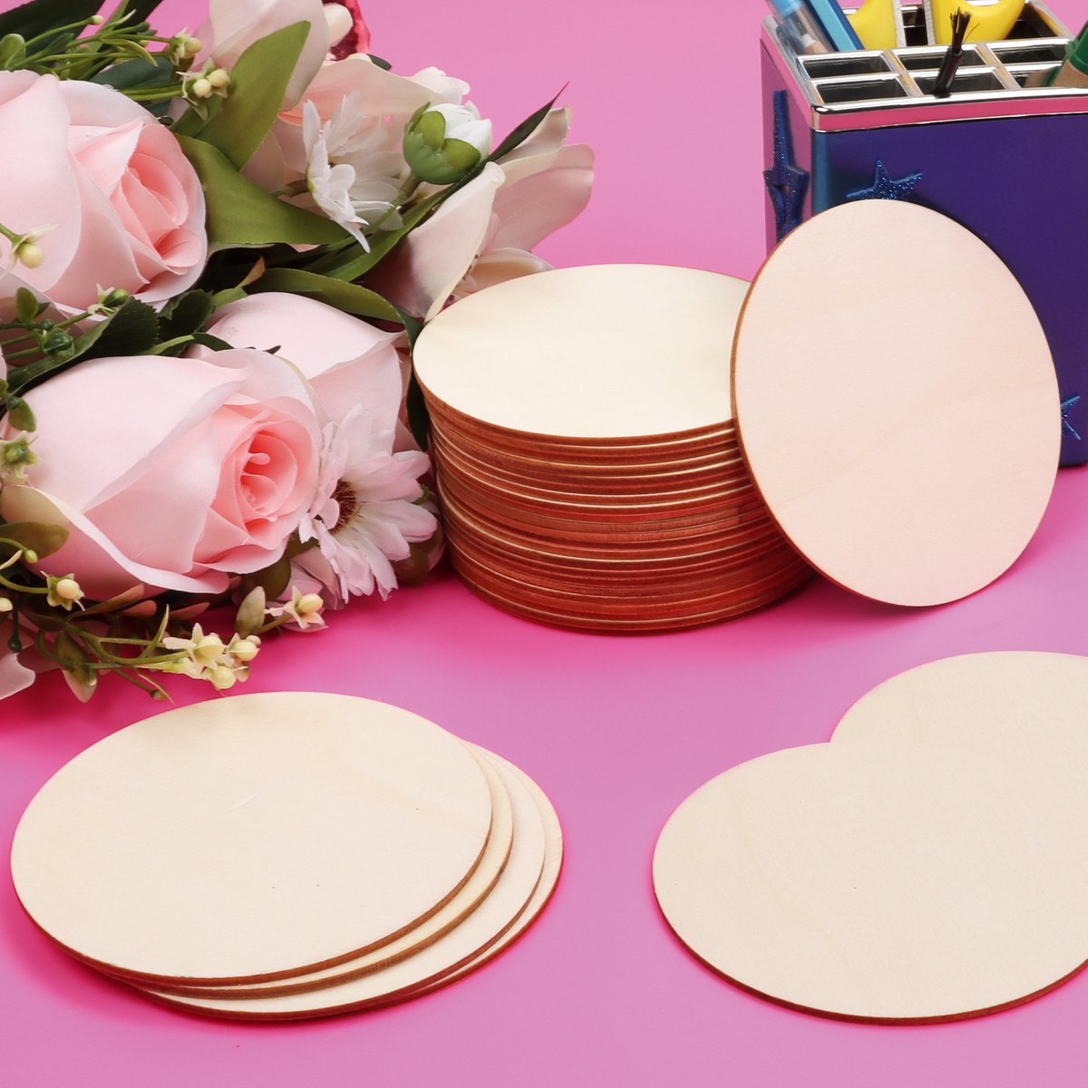 BELLE VOUS Houten Onafgewerkte Ronde Cirkels (50 Stuks) - 10 cm met 2 mm Dikte - Gewone Natuurlijke Blanco Houten Gescheden